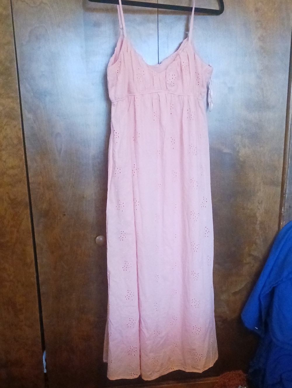 Delicate Pink Eyelet Maxi Dress with Spaghetti Straps
